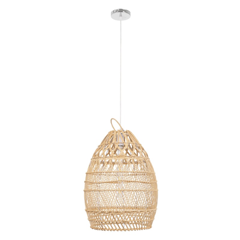 GloboStar® TAHITI 00710 Boho Κρεμαστό Φωτιστικό Πλέγμα Μονόφωτο 1 x E27 IP20 Μπεζ Ξύλο - Μ38 x Π38 x Υ50cm
