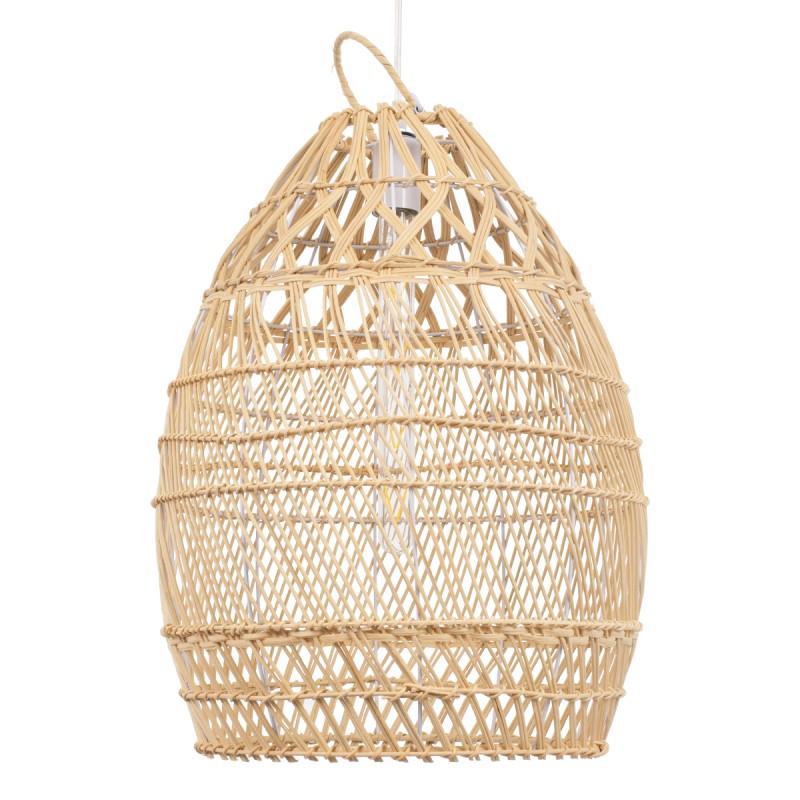 GloboStar® TAHITI 00710 Boho Κρεμαστό Φωτιστικό Πλέγμα Μονόφωτο 1 x E27 IP20 Μπεζ Ξύλο - Μ38 x Π38 x Υ50cm