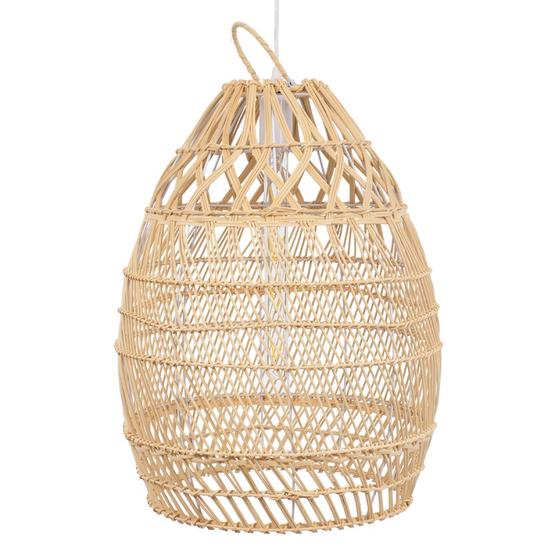 GloboStar® TAHITI 00710 Boho Κρεμαστό Φωτιστικό Πλέγμα Μονόφωτο 1 x E27 IP20 Μπεζ Ξύλο - Μ38 x Π38 x Υ50cm