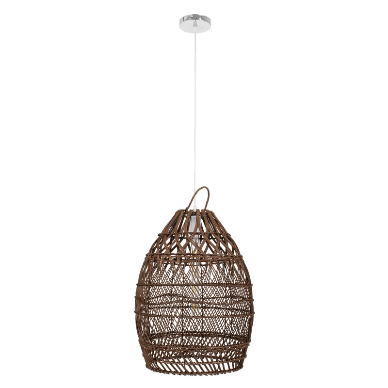 GloboStar® TAHITI 00711 Boho Κρεμαστό Φωτιστικό Πλέγμα Μονόφωτο 1 x E27 IP20 Καφέ Ξύλο - Μ38 x Π38 x Υ50cm