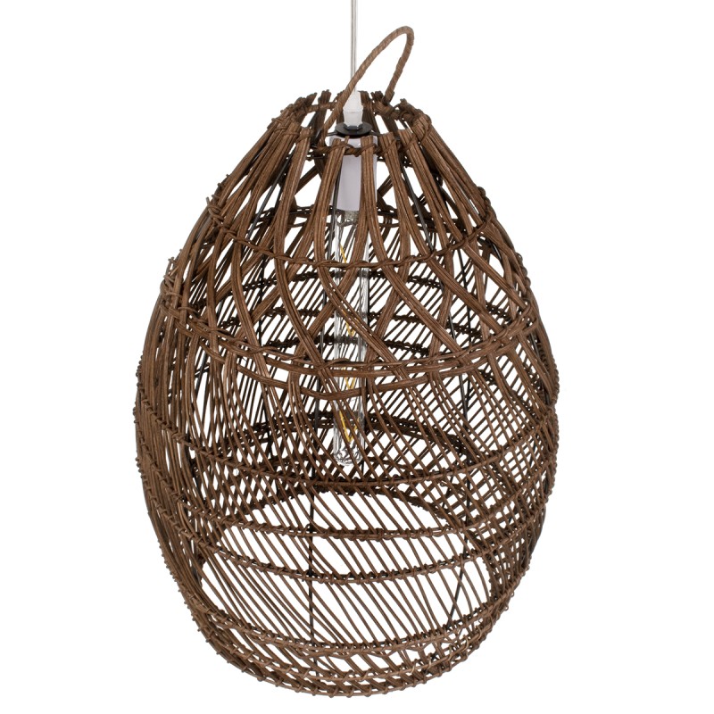 GloboStar® TAHITI 00711 Boho Κρεμαστό Φωτιστικό Πλέγμα Μονόφωτο 1 x E27 IP20 Καφέ Ξύλο - Μ38 x Π38 x Υ50cm