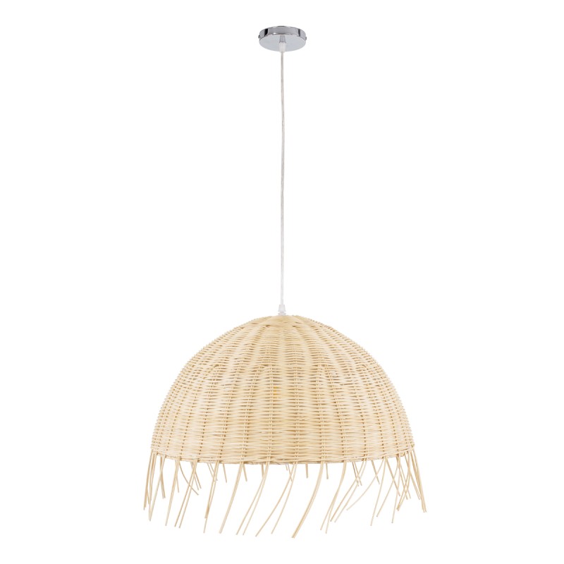 GloboStar® JAKARTA 00712 Boho Κρεμαστό Φωτιστικό Καμπάνα Μονόφωτο 1 x E27 IP20 Μπέζ Ξύλο - Μ50 x Π50 x Υ36cm