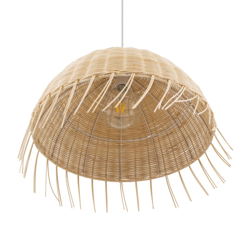 GloboStar® JAKARTA 00712 Boho Κρεμαστό Φωτιστικό Καμπάνα Μονόφωτο 1 x E27 IP20 Μπέζ Ξύλο - Μ50 x Π50 x Υ36cm