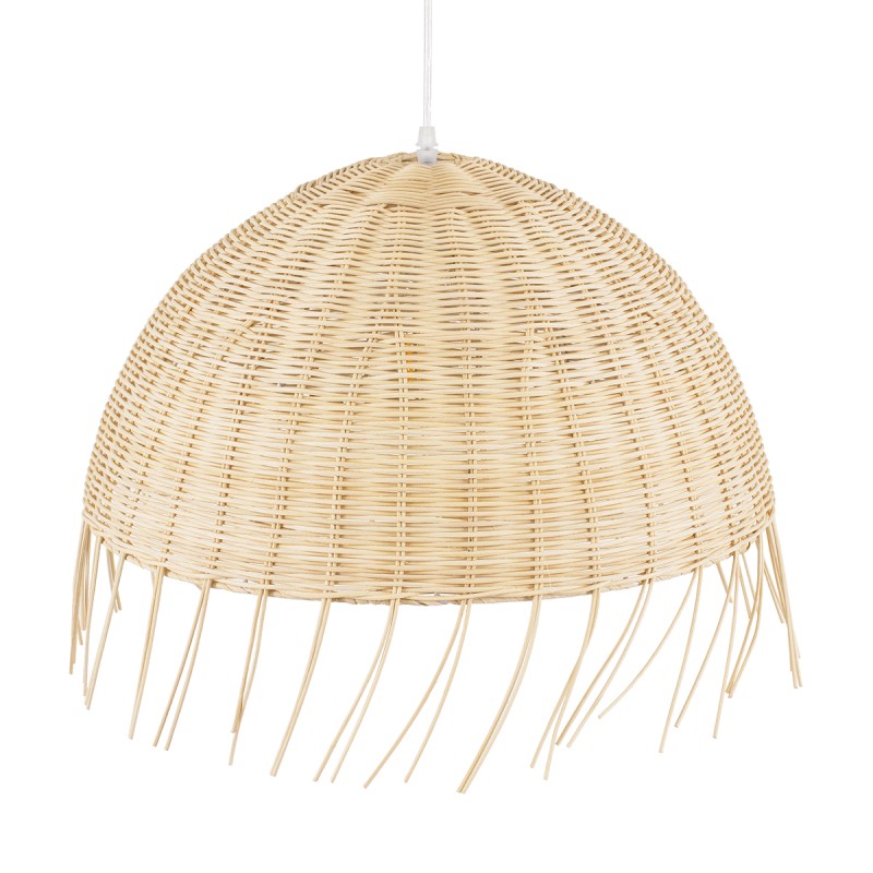 GloboStar® JAKARTA 00712 Boho Κρεμαστό Φωτιστικό Καμπάνα Μονόφωτο 1 x E27 IP20 Μπέζ Ξύλο - Μ50 x Π50 x Υ36cm