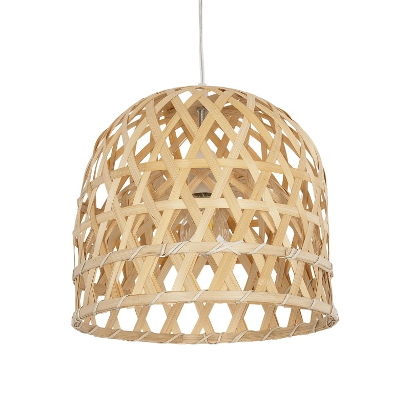 GloboStar® MANGEA 00715 Boho Κρεμαστό Φωτιστικό Πλέγμα Μονόφωτο 1 x E27 IP20 Μπεζ Ξύλο - Μ35 x Π35 x Υ22cm