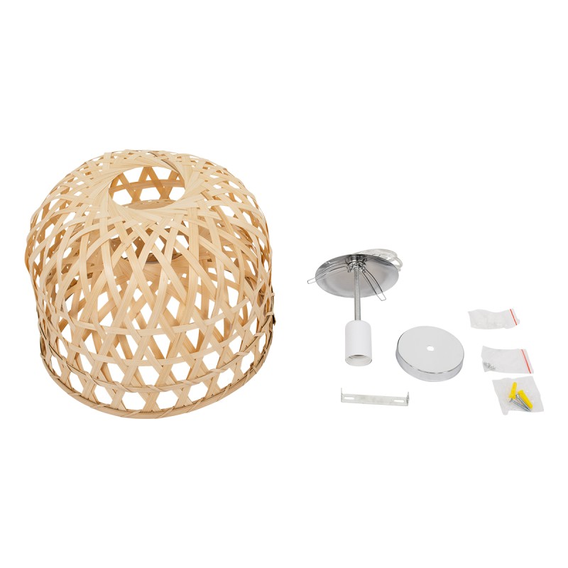 GloboStar® MANGEA 00715 Boho Κρεμαστό Φωτιστικό Πλέγμα Μονόφωτο 1 x E27 IP20 Μπεζ Ξύλο - Μ35 x Π35 x Υ22cm