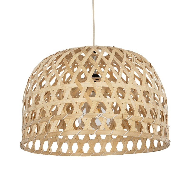 GloboStar® MANGEA 00716 Boho Κρεμαστό Φωτιστικό Πλέγμα Μονόφωτο 1 x E27 IP20 Μπέζ Ξύλο - Μ50 x Π50 x Υ34cm