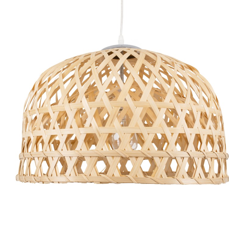 GloboStar® MANGEA 00716 Boho Κρεμαστό Φωτιστικό Πλέγμα Μονόφωτο 1 x E27 IP20 Μπέζ Ξύλο - Μ50 x Π50 x Υ34cm