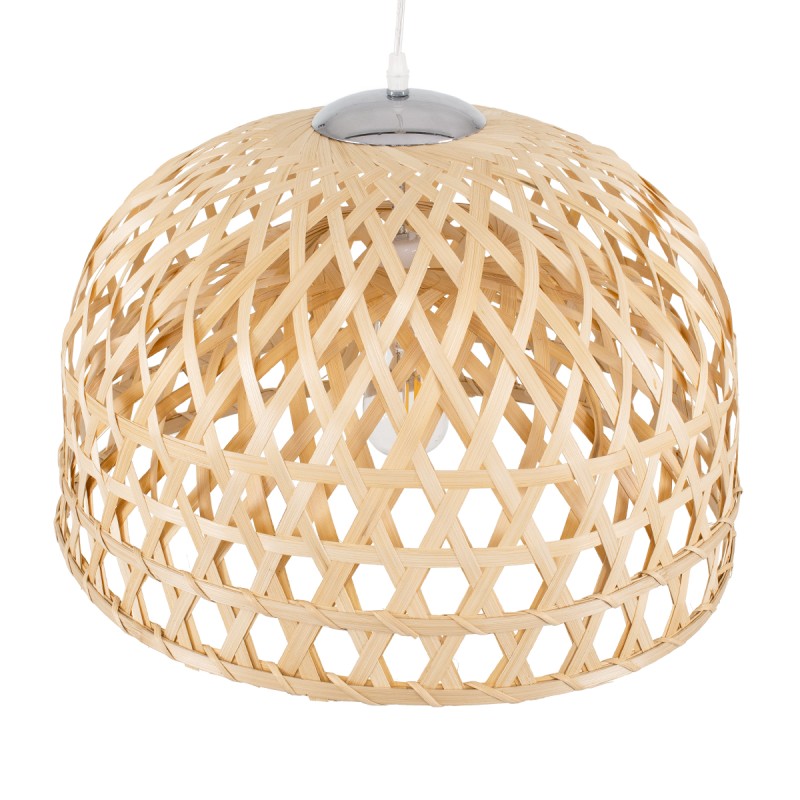 GloboStar® MANGEA 00716 Boho Κρεμαστό Φωτιστικό Πλέγμα Μονόφωτο 1 x E27 IP20 Μπέζ Ξύλο - Μ50 x Π50 x Υ34cm