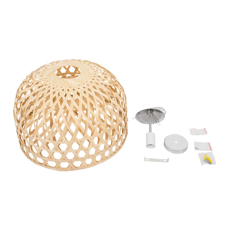 GloboStar® MANGEA 00716 Boho Κρεμαστό Φωτιστικό Πλέγμα Μονόφωτο 1 x E27 IP20 Μπέζ Ξύλο - Μ50 x Π50 x Υ34cm