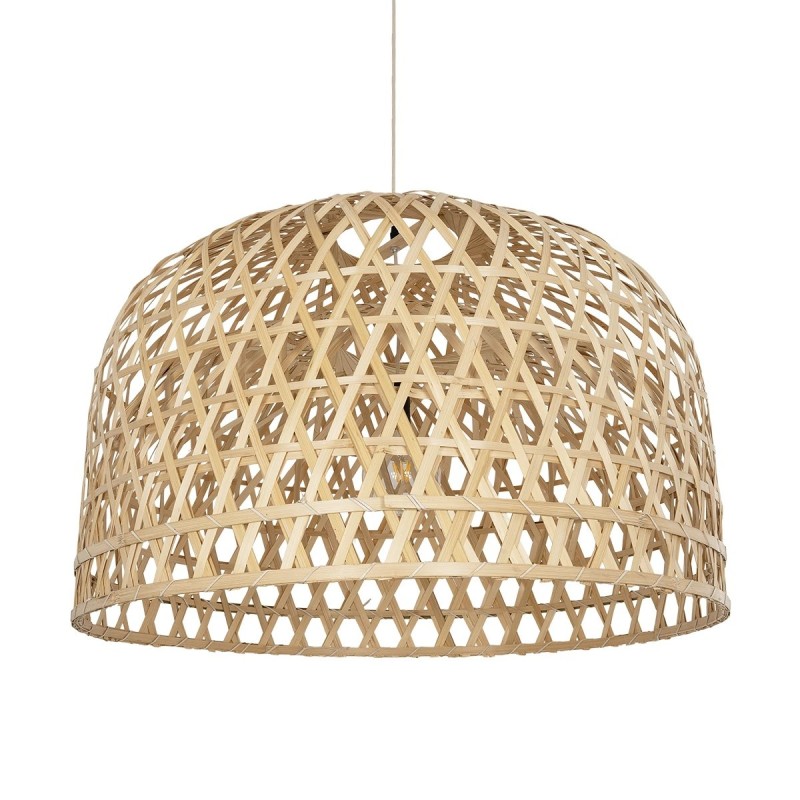 GloboStar® MANGEA 00717 Boho Κρεμαστό Φωτιστικό Πλέγμα Μονόφωτο 1 x E27 IP20 Μπεζ Ξύλο - Μ100 x Π100 x Υ59cm