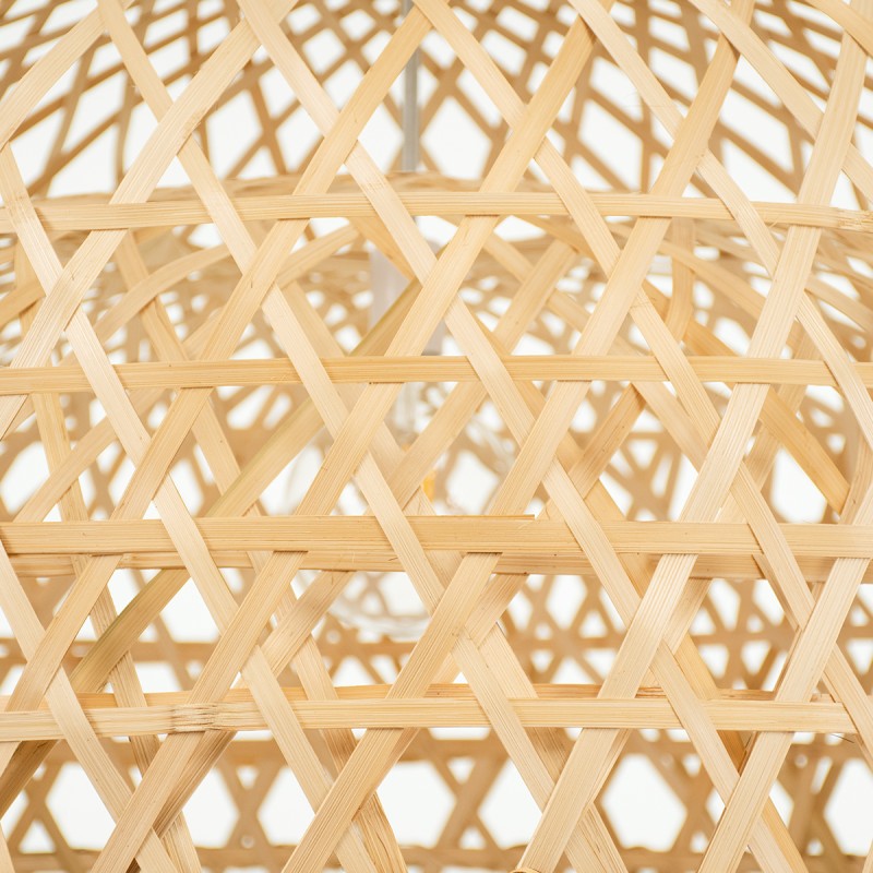 GloboStar® MANGEA 00717 Boho Κρεμαστό Φωτιστικό Πλέγμα Μονόφωτο 1 x E27 IP20 Μπεζ Ξύλο - Μ100 x Π100 x Υ59cm