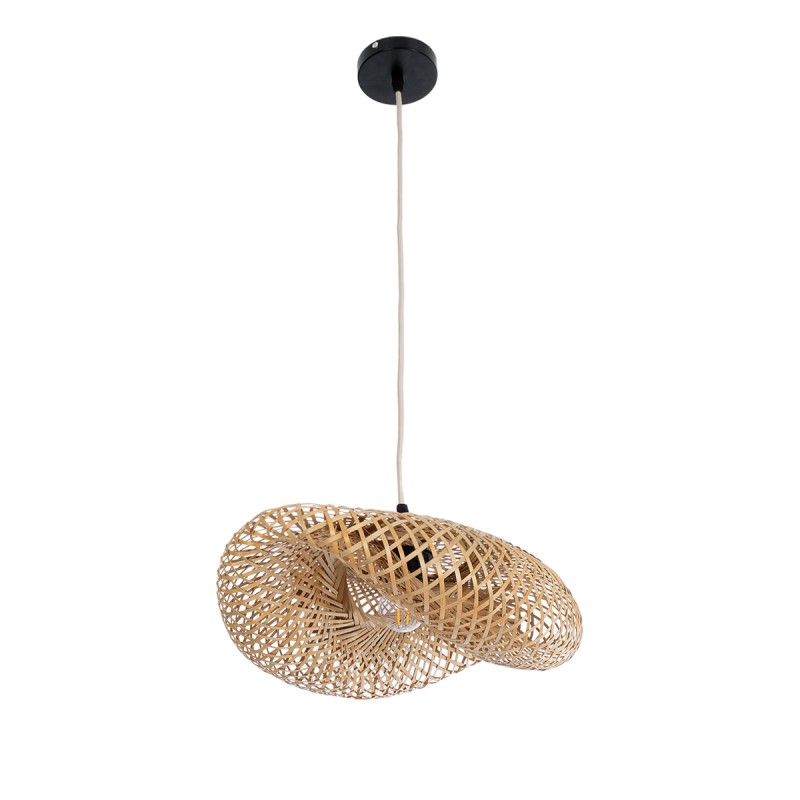 GloboStar® MEXICO 00718 Boho Κρεμαστό Φωτιστικό Ανάρτηση Μονόφωτο 1 x E27 IP20 Μπεζ Ξύλο - Μ40 x Π30 x Y18cm