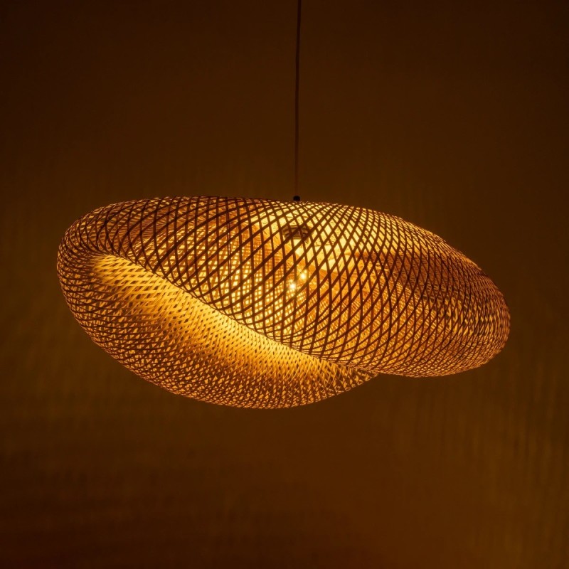 GloboStar® MEXICO 00720 Boho Κρεμαστό Φωτιστικό Ανάρτηση Μονόφωτο 1 x E27 IP20 Μπεζ Ξύλο - Μ85 x Π55 x Y36cm