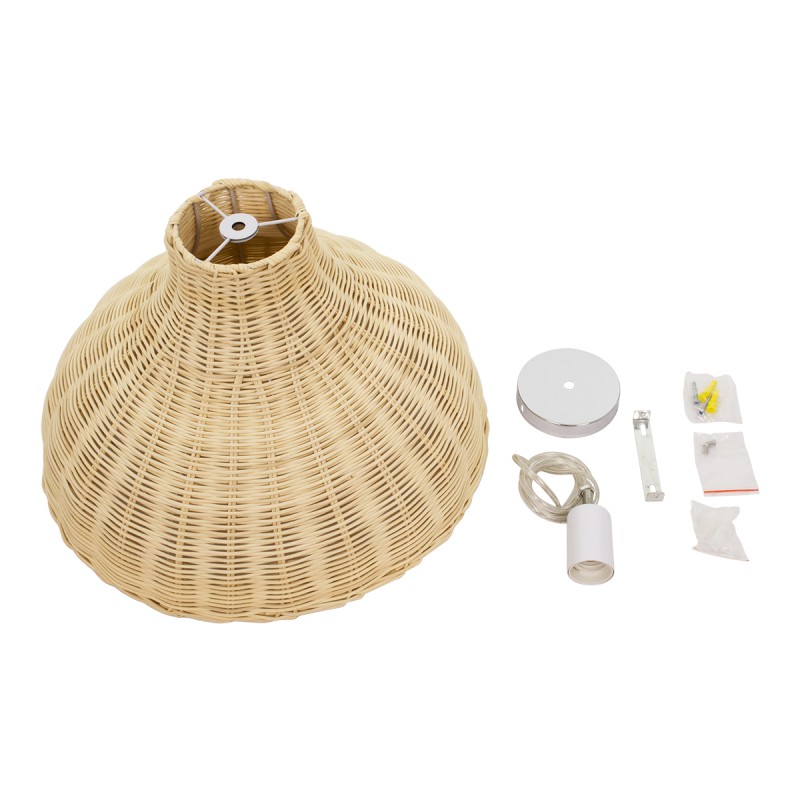 GloboStar® MAYOTTE 00724 Boho Κρεμαστό Φωτιστικό Καμπάνα Μονόφωτο 1 x E27 IP20 Μπεζ Ξύλο - Μ40 x Π40 x Υ28cm