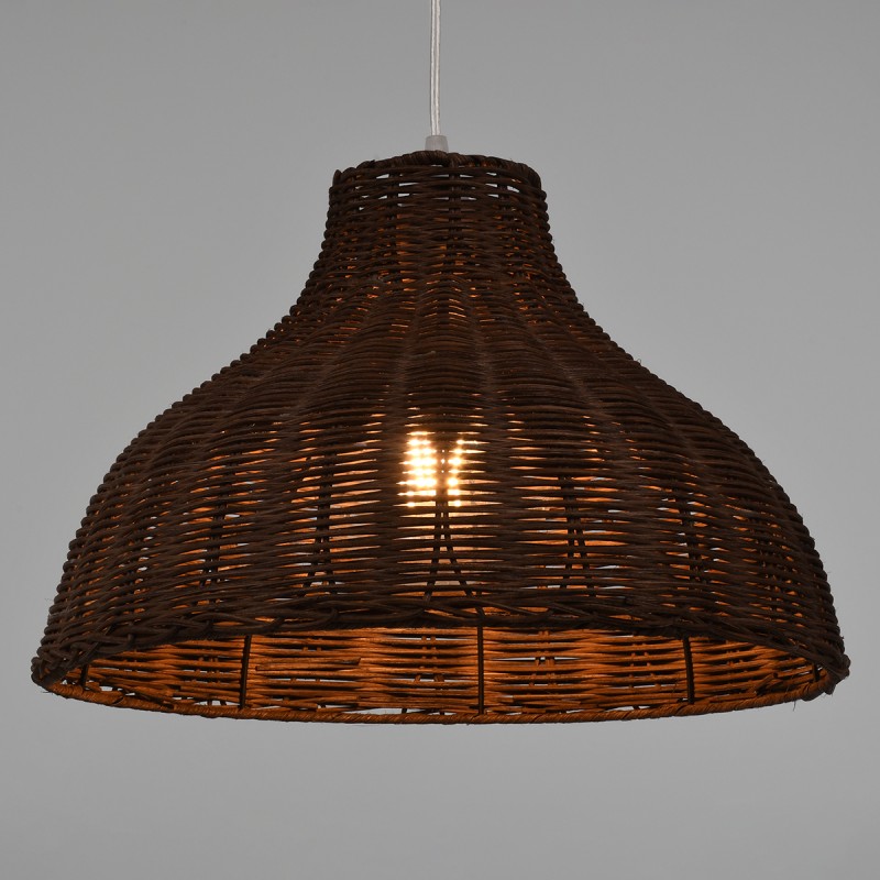 GloboStar® MAYOTTE 00725 Boho Κρεμαστό Φωτιστικό Καμπάνα Μονόφωτο 1 x E27 IP20 Καφέ Ξύλο - Μ40 x Π40 x Υ28cm