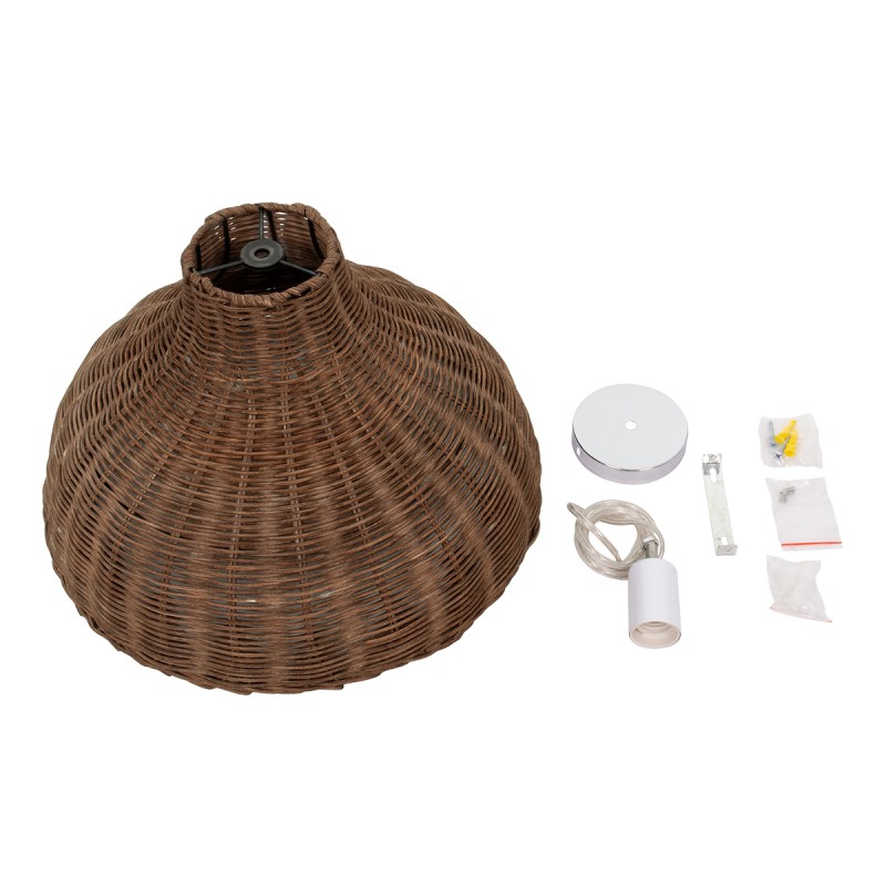 GloboStar® MAYOTTE 00725 Boho Κρεμαστό Φωτιστικό Καμπάνα Μονόφωτο 1 x E27 IP20 Καφέ Ξύλο - Μ40 x Π40 x Υ28cm