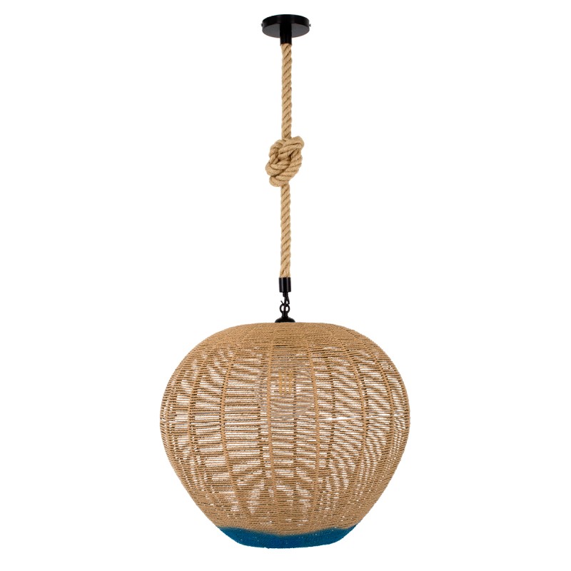GloboStar® SIMON 00727 Boho Κρεμαστό Φωτιστικό Ανάρτηση Μονόφωτο 1 x E27 IP20 Μπεζ & Μπλε Σχοινί - Μ50 x Π50 x Y47cm