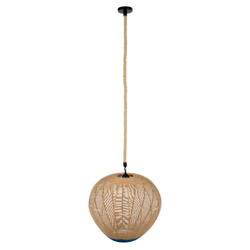 GloboStar® SIMON 00727 Boho Κρεμαστό Φωτιστικό Ανάρτηση Μονόφωτο 1 x E27 IP20 Μπεζ & Μπλε Σχοινί - Μ50 x Π50 x Y47cm