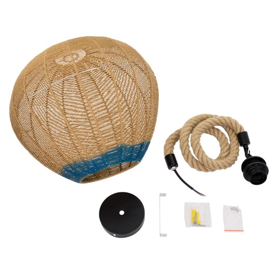 GloboStar® SIMON 00727 Boho Κρεμαστό Φωτιστικό Ανάρτηση Μονόφωτο 1 x E27 IP20 Μπεζ & Μπλε Σχοινί - Μ50 x Π50 x Y47cm GloboStar® SIMON 00727 Boho Κρεμαστό Φωτιστικό Ανάρτηση Μονόφωτο 1 x E27 IP20 Μπεζ & Μπλε Σχοινί - Μ50 x Π50 x Y47cm