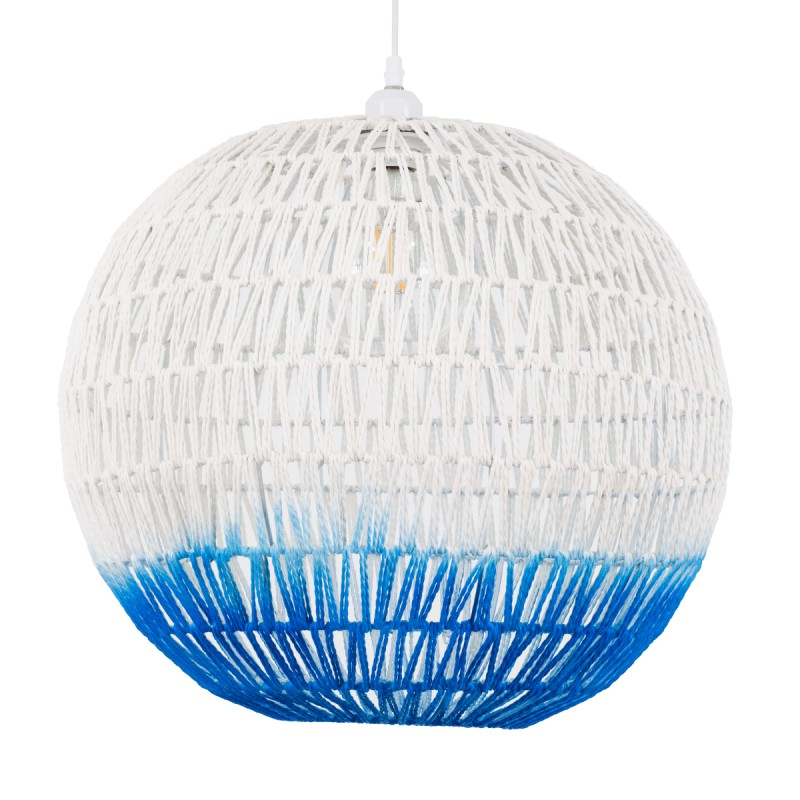 GloboStar® SANTOR 00729 Boho Κρεμαστό Φωτιστικό Μπάλα Μονόφωτο 1 x E27 IP20 Λευκό & Μπλε Σχοινί - Μ50 x Π50 x Y50cm