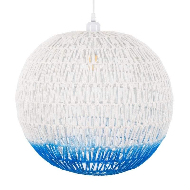 GloboStar® SANTOR 00729 Boho Κρεμαστό Φωτιστικό Μπάλα Μονόφωτο 1 x E27 IP20 Λευκό & Μπλε Σχοινί - Μ50 x Π50 x Y50cm