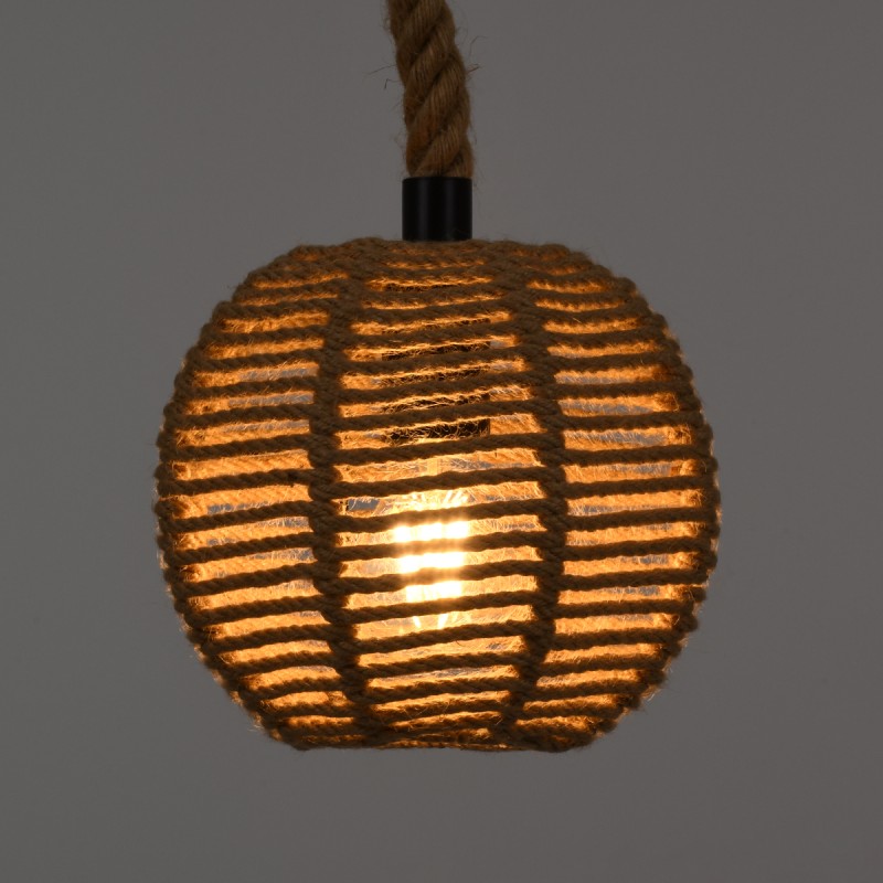 GloboStar® MANDALA 00730 Boho Κρεμαστό Φωτιστικό Μπάλα Μονόφωτο 1 x E27 IP20 Μπεζ Σχοινί - Μ20 x Π20 x Υ20cm