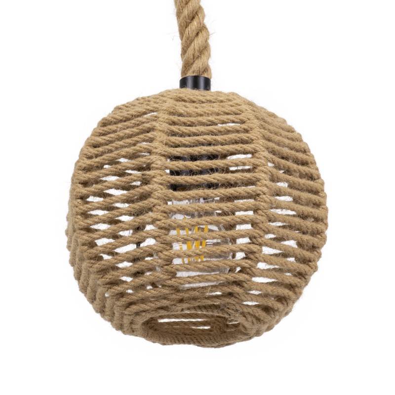 GloboStar® MANDALA 00730 Boho Κρεμαστό Φωτιστικό Μπάλα Μονόφωτο 1 x E27 IP20 Μπεζ Σχοινί - Μ20 x Π20 x Υ20cm