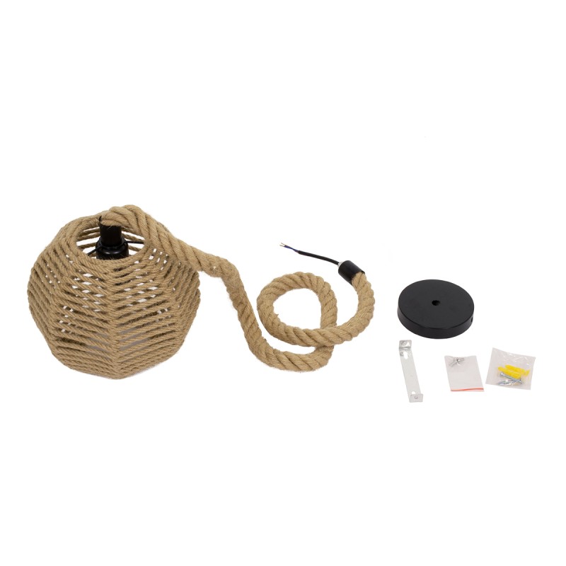 GloboStar® MANDALA 00730 Boho Κρεμαστό Φωτιστικό Μπάλα Μονόφωτο 1 x E27 IP20 Μπεζ Σχοινί - Μ20 x Π20 x Υ20cm