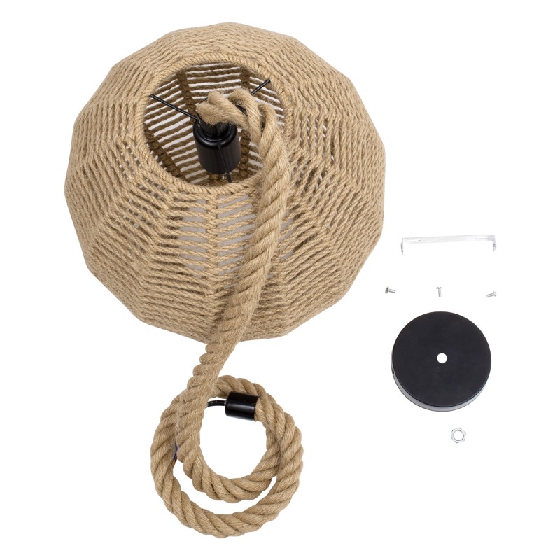 GloboStar® MANDALA 00731 Boho Κρεμαστό Φωτιστικό Πλέγμα Μονόφωτο 1 x E27 IP20 Μπεζ Σχοινί - Μ30 x Π30 x Y30cm