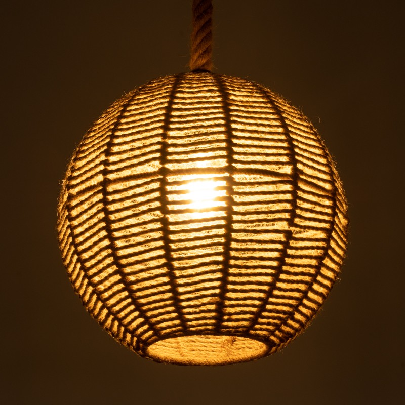 GloboStar® MANDALA 00731 Boho Κρεμαστό Φωτιστικό Πλέγμα Μονόφωτο 1 x E27 IP20 Μπεζ Σχοινί - Μ30 x Π30 x Y30cm