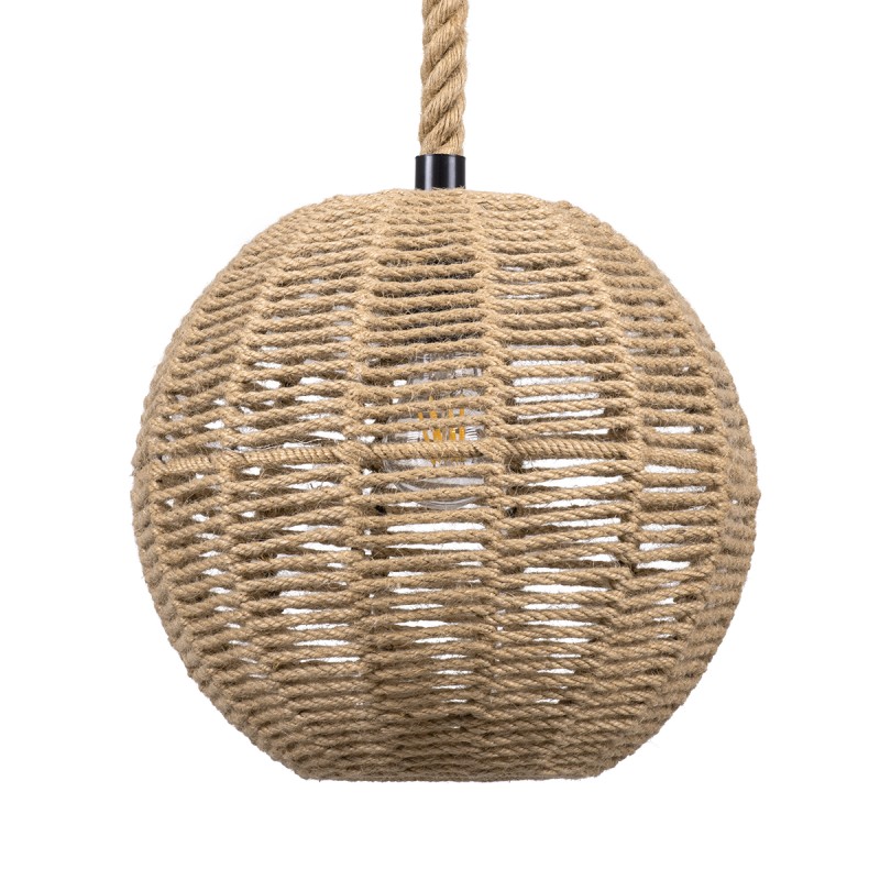 GloboStar® MANDALA 00731 Boho Κρεμαστό Φωτιστικό Πλέγμα Μονόφωτο 1 x E27 IP20 Μπεζ Σχοινί - Μ30 x Π30 x Y30cm