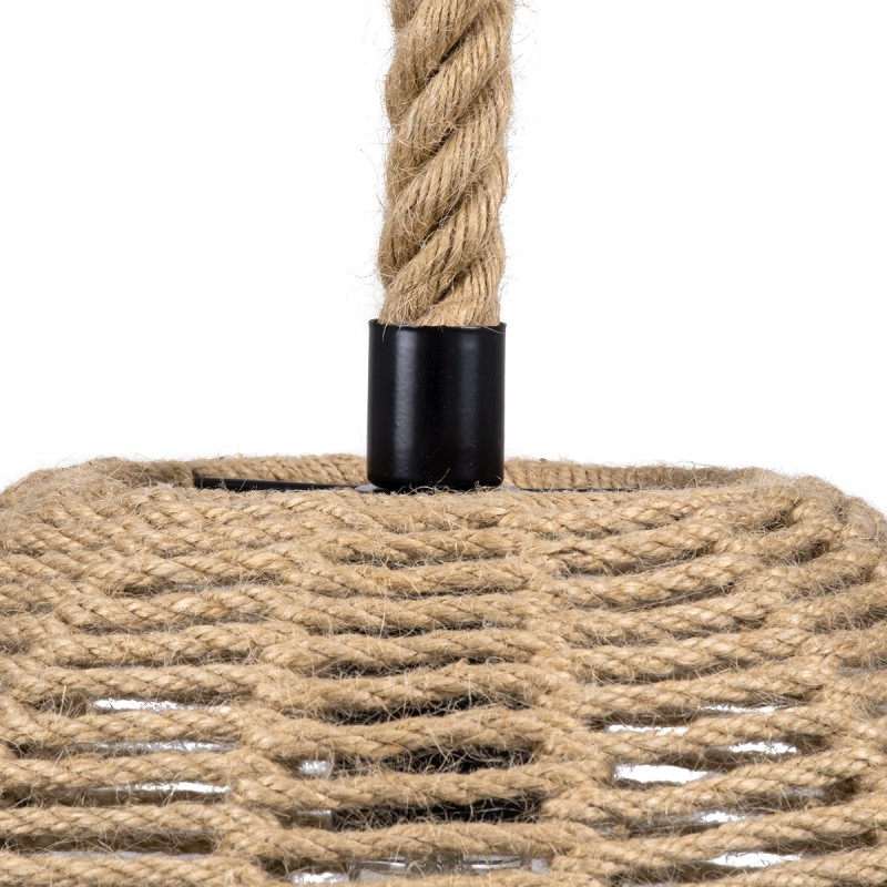 GloboStar® MANDALA 00731 Boho Κρεμαστό Φωτιστικό Πλέγμα Μονόφωτο 1 x E27 IP20 Μπεζ Σχοινί - Μ30 x Π30 x Y30cm