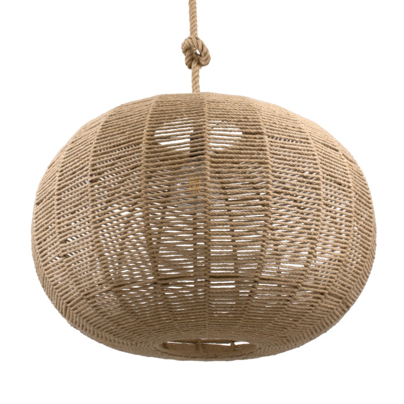 GloboStar® MANDALA 00732 Boho Κρεμαστό Φωτιστικό Πλέγμα Μονόφωτο 1 x E27 IP20 Μπεζ Σχοινί - Μ80 x Π80 x Υ60cm