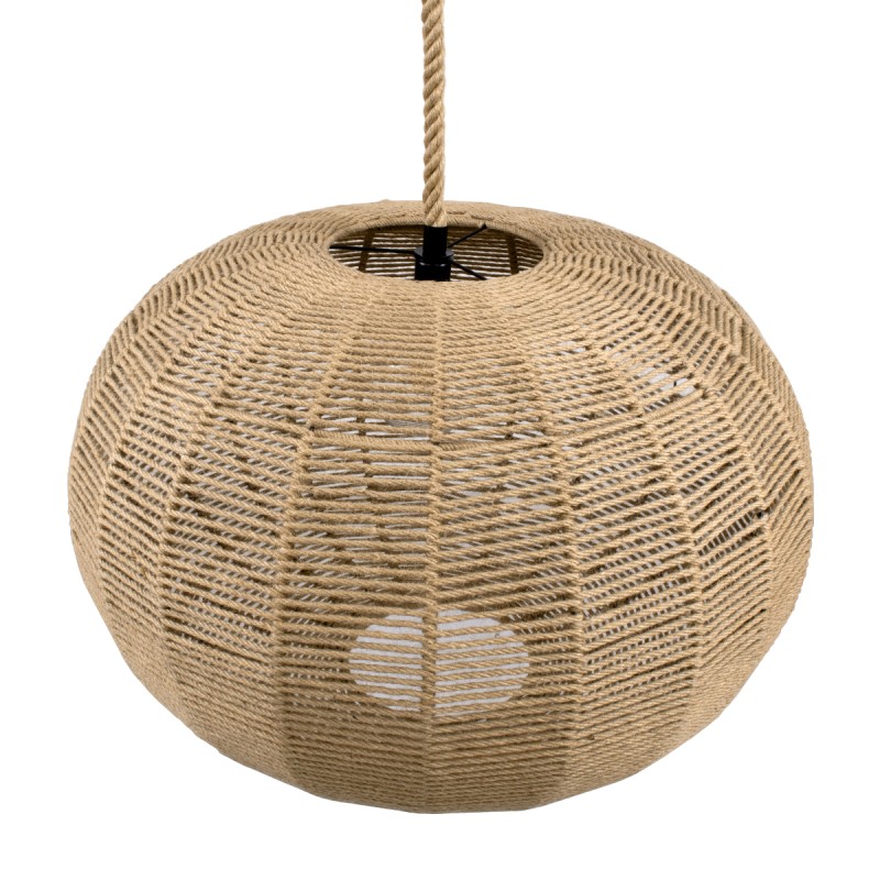 GloboStar® MANDALA 00732 Boho Κρεμαστό Φωτιστικό Πλέγμα Μονόφωτο 1 x E27 IP20 Μπεζ Σχοινί - Μ80 x Π80 x Υ60cm