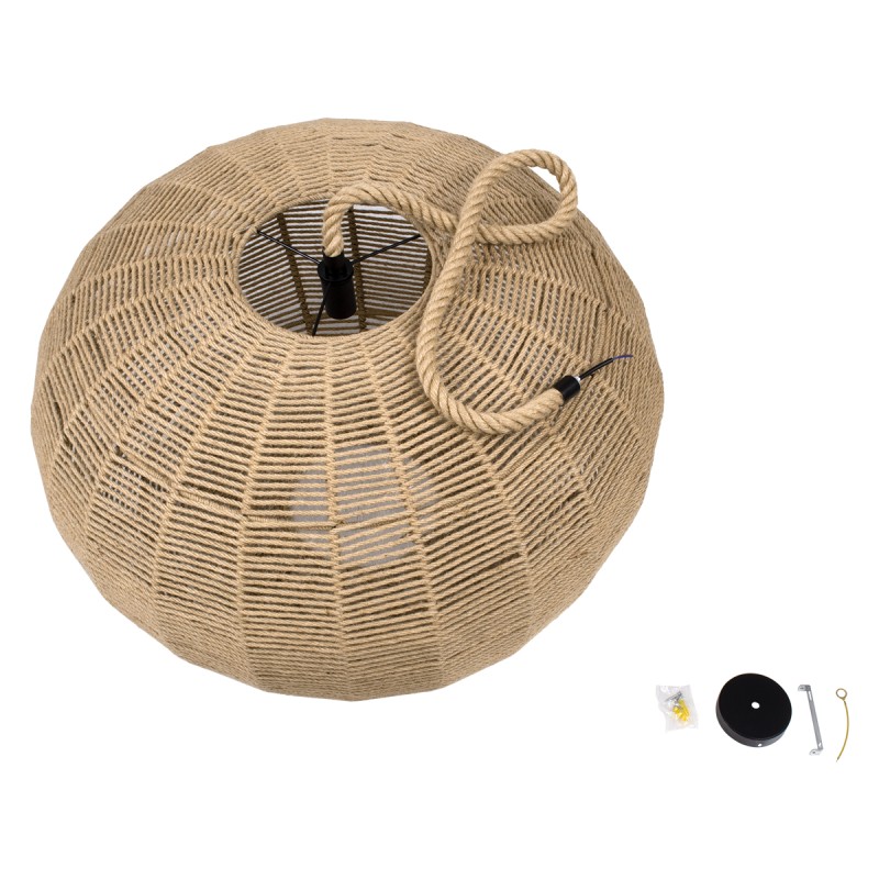 GloboStar® MANDALA 00732 Boho Κρεμαστό Φωτιστικό Πλέγμα Μονόφωτο 1 x E27 IP20 Μπεζ Σχοινί - Μ80 x Π80 x Υ60cm