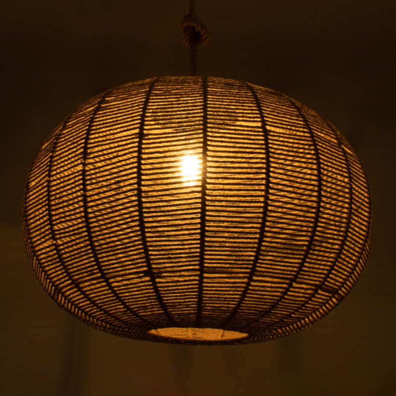 GloboStar® MANDALA 00732 Boho Κρεμαστό Φωτιστικό Πλέγμα Μονόφωτο 1 x E27 IP20 Μπεζ Σχοινί - Μ80 x Π80 x Υ60cm