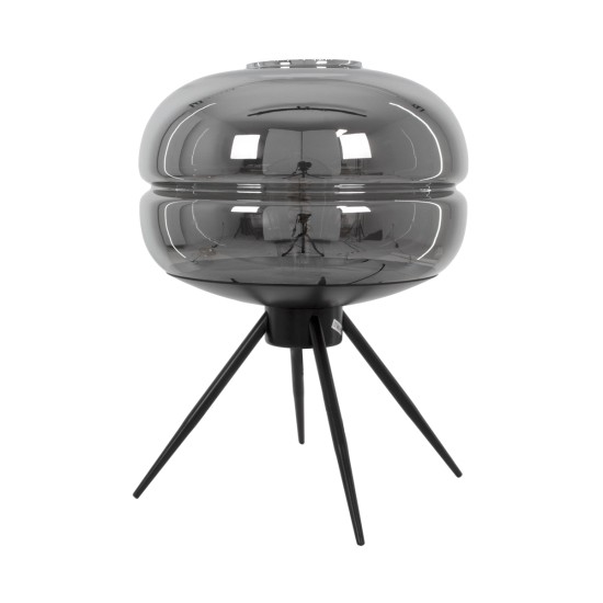 GloboStar® JAVAN 00738 Μοντέρνο Επιτραπέζιο Φωτιστικό Πορτατίφ Μονόφωτο 1 x E27 IP20 Ασημί Γυαλί με Μαύρο Μέταλλο - Μ30 x Π30 x Υ19cm GloboStar® JAVAN 00738 Μοντέρνο Επιτραπέζιο Φωτιστικό Πορτατίφ Λαμπατέρ Μονόφωτο Φιμέ Νίκελ Γυάλινο Μαύρο Μεταλλικό Φ30 x Υ19cm