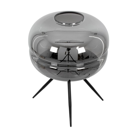 GloboStar® JAVAN 00738 Μοντέρνο Επιτραπέζιο Φωτιστικό Πορτατίφ Μονόφωτο 1 x E27 IP20 Ασημί Γυαλί με Μαύρο Μέταλλο - Μ30 x Π30 x Υ19cm GloboStar® JAVAN 00738 Μοντέρνο Επιτραπέζιο Φωτιστικό Πορτατίφ Λαμπατέρ Μονόφωτο Φιμέ Νίκελ Γυάλινο Μαύρο Μεταλλικό Φ30 x Υ19cm
