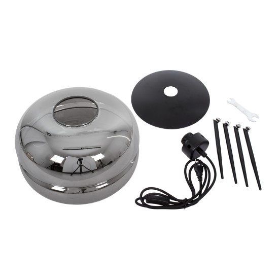 GloboStar® JAVAN 00738 Μοντέρνο Επιτραπέζιο Φωτιστικό Πορτατίφ Μονόφωτο 1 x E27 IP20 Ασημί Γυαλί με Μαύρο Μέταλλο - Μ30 x Π30 x Υ19cm GloboStar® JAVAN 00738 Μοντέρνο Επιτραπέζιο Φωτιστικό Πορτατίφ Λαμπατέρ Μονόφωτο Φιμέ Νίκελ Γυάλινο Μαύρο Μεταλλικό Φ30 x Υ19cm