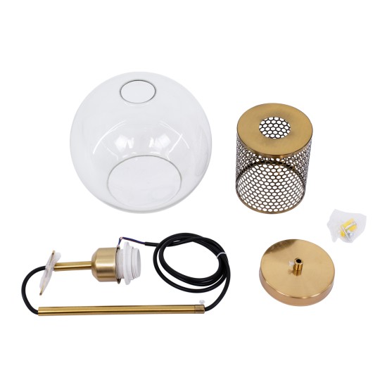 GloboStar® AVERY 00739 Μοντέρνο Κρεμαστό Φωτιστικό Μπάλα Μονόφωτο 1 x E27 IP20 Διάφανο Γυαλί με Χρυσό Μέταλλο - Μ18 x Π18 x Υ38cm GloboStar® AVERY 00739 Μοντέρνο Κρεμαστό Φωτιστικό Μπάλα Μονόφωτο 1 x E27 IP20 Διάφανο Γυαλί με Χρυσό Μέταλλο - Μ18 x Π18 x Υ38cm