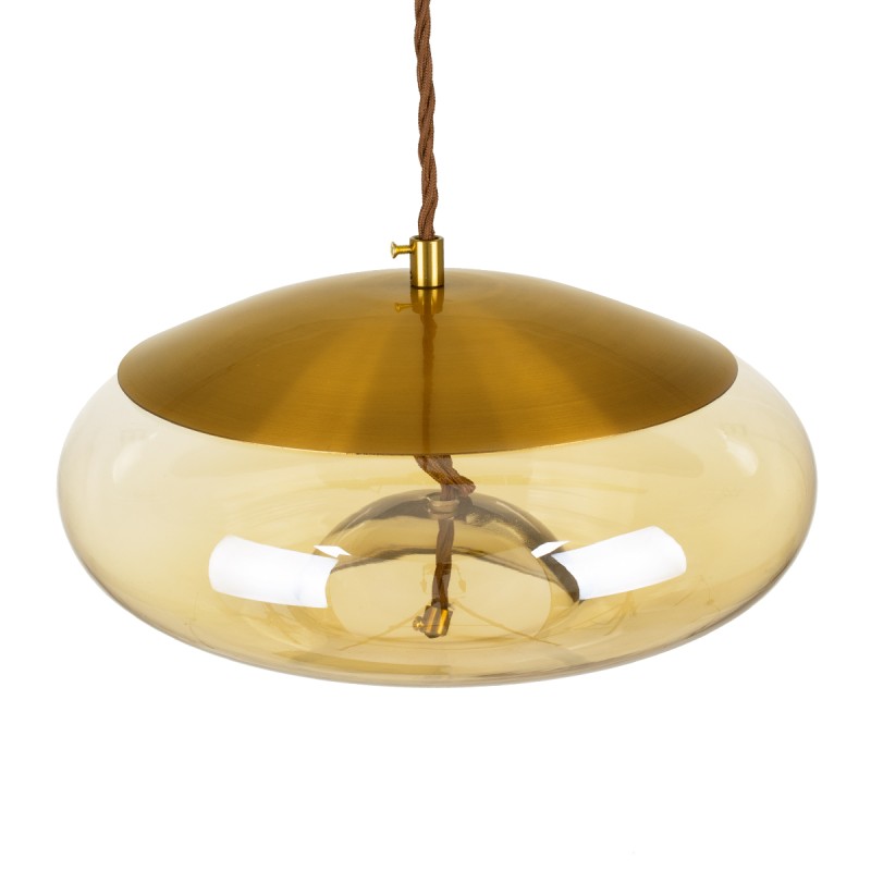 GloboStar® ΑΧΤΟΝ 00750 Μοντέρνο Κρεμαστό Φωτιστικό Ανάρτηση LED 7W 500 lm 180° AC 100-240V IP20 Θερμό Λευκό 2700K Μελί Γυαλί με Χρυσό Μέταλλο - Μ30 x Π30 x Υ15cm - 2 Xρόνια Εγγύηση