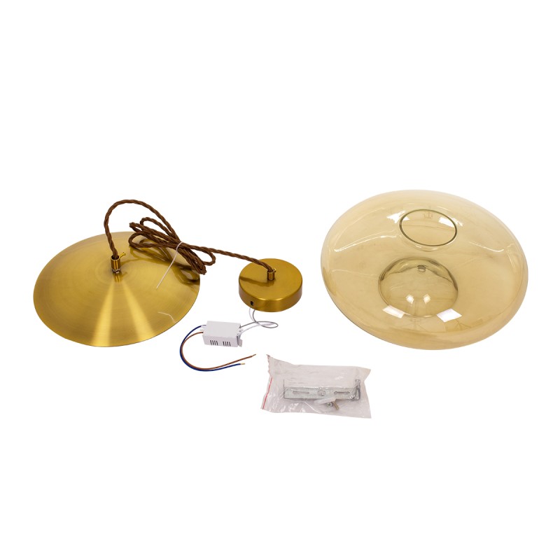 GloboStar® ΑΧΤΟΝ 00750 Μοντέρνο Κρεμαστό Φωτιστικό Ανάρτηση LED 7W 500 lm 180° AC 100-240V IP20 Θερμό Λευκό 2700K Μελί Γυαλί με Χρυσό Μέταλλο - Μ30 x Π30 x Υ15cm - 2 Xρόνια Εγγύηση