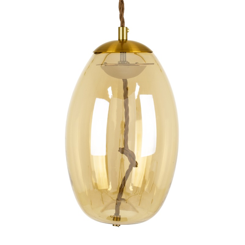 GloboStar® ΑΧΤΟΝ 00754 Μοντέρνο Κρεμαστό Φωτιστικό Ανάρτηση LED 7W 500 lm 180° AC 100-240V IP20 Θερμό Λευκό 2700K Μελί Γυαλί με Χρυσό Μέταλλο - Μ17 x Π17 x Υ18cm - 2 Xρόνια Εγγύηση