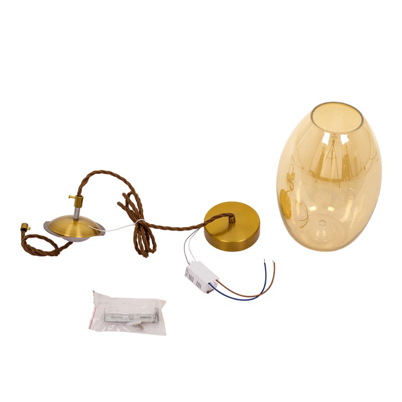 GloboStar® ΑΧΤΟΝ 00754 Μοντέρνο Κρεμαστό Φωτιστικό Ανάρτηση LED 7W 500 lm 180° AC 100-240V IP20 Θερμό Λευκό 2700K Μελί Γυαλί με Χρυσό Μέταλλο - Μ17 x Π17 x Υ18cm - 2 Xρόνια Εγγύηση