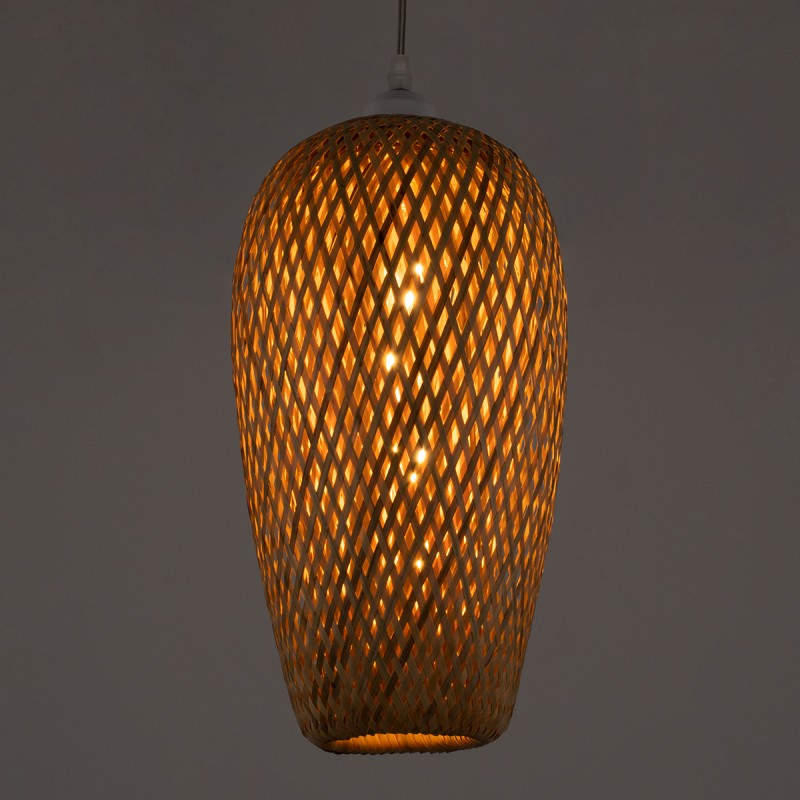 GloboStar® SAN TROPEZ 00764 Boho Κρεμαστό Φωτιστικό Ανάρτηση Μονόφωτο 1 x E27 IP20 Μπεζ Ξύλο - Μ19 x Π19 x Υ42cm