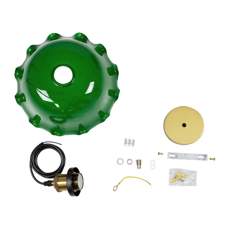 GloboStar® LIBRARY 00767 Vintage Κρεμαστό Φωτιστικό Καμπάνα Μονόφωτο 1 x E27 IP20 Πράσινο & Λευκό Γυαλί με Χρυσό & Μαύρο Μέταλλο - Μ26 x Π26 x Y20cm