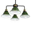 GloboStar® LIBRARY 00769 Vintage Φωτιστικό Οροφής Καμπάνα Πολύφωτο 4 x E27 IP20 Μαύρο & Χρυσό Μέταλλο με Πράσινο Γυαλί - Μ57 x Π57 x Υ90cm