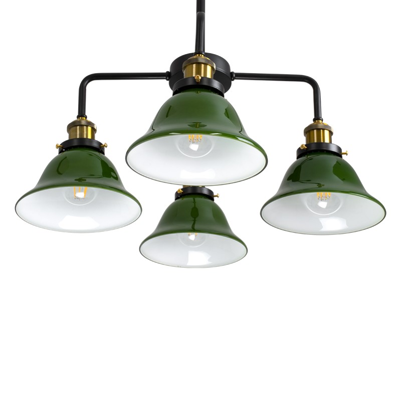 GloboStar® LIBRARY 00769 Vintage Φωτιστικό Οροφής Καμπάνα Πολύφωτο 4 x E27 IP20 Μαύρο & Χρυσό Μέταλλο με Πράσινο Γυαλί - Μ57 x Π57 x Υ90cm