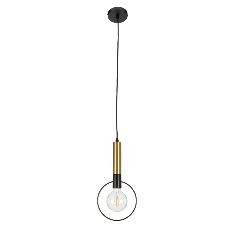 GloboStar® OLVERO 00772 Μοντέρνο Κρεμαστό Φωτιστικό Ανάρτηση Μονόφωτο 1 x E27 IP20 Μαύρο & Χρυσό Μέταλλο - Μ18 x Π4 x Y38cm